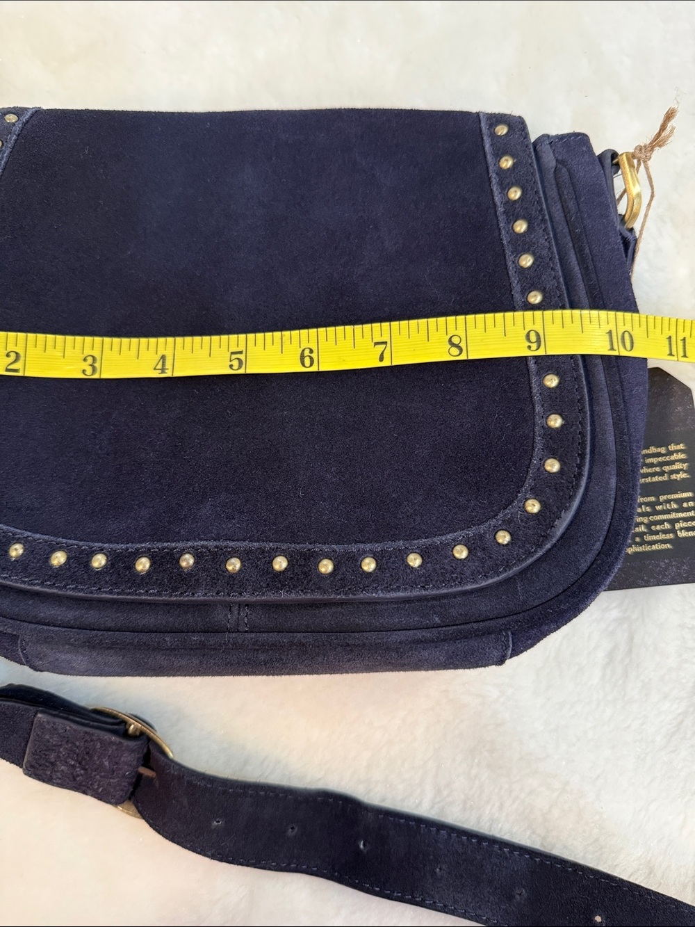NWT - Suede Studded Flap Crossbody Bag in Navy - Picture 10 of 14